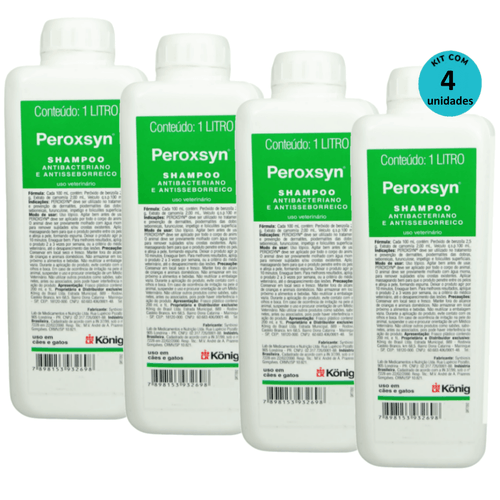 Kit 4 Shampoo Antibacteriano E Antisseborreico Peroxsyn König 1 Litro - König
